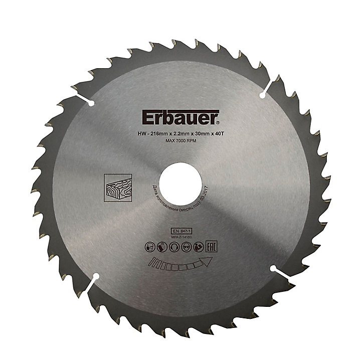 Lame de scie circulaire Bois Erbauer Ø216 x30/25/20/16 coupe moyenne 40 dents