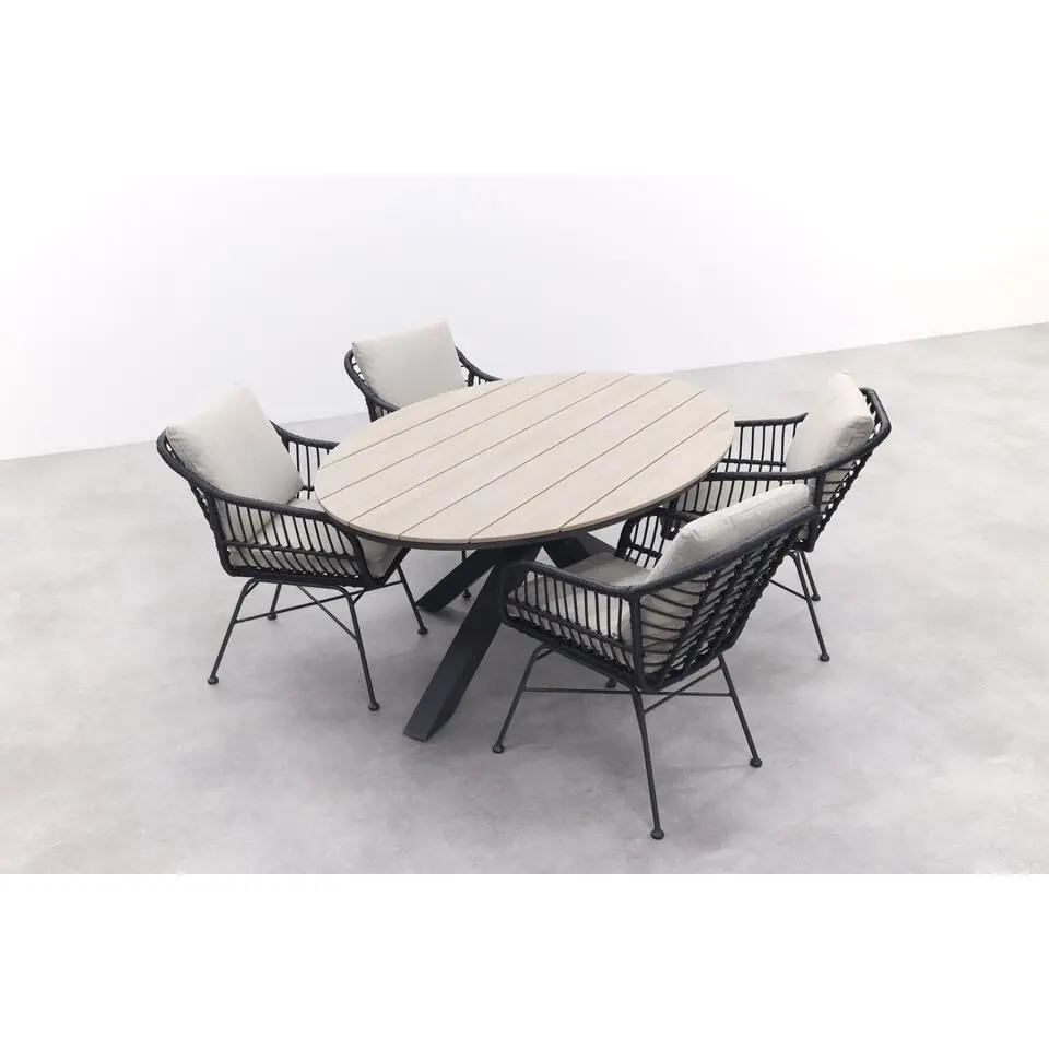 GI Margriet zwart/zand / Edison 180 x 115 cm. tafel - ovale tuinset