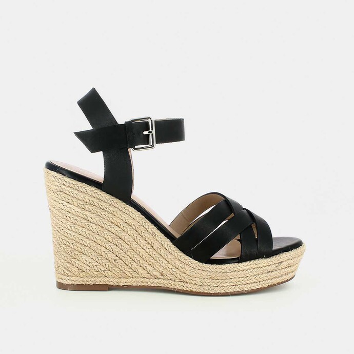 Espadrilles à talons compensés  en cuir noir