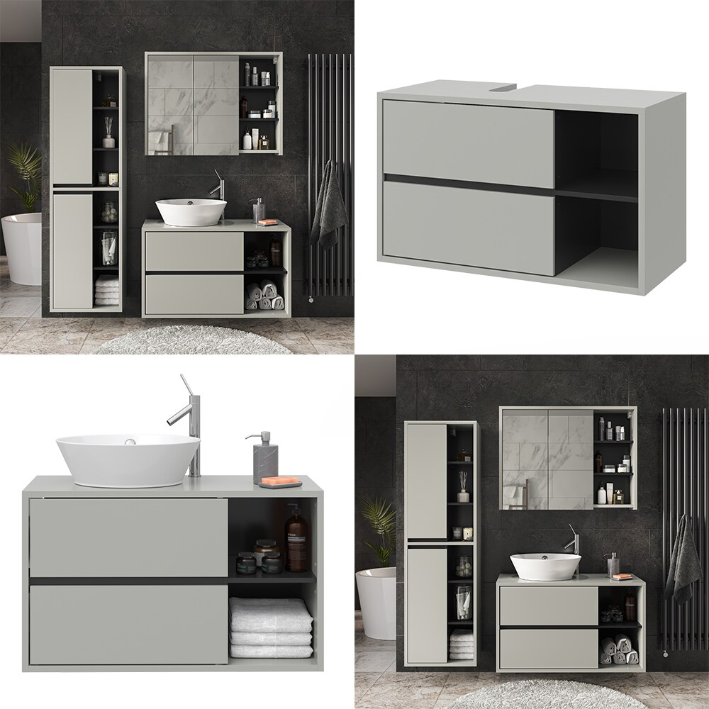 Vicco Waschtischunterschrank Waschbeckenunterschrank Viola Grau Anthrazit modern 100x60 cm Badkommode Badschrank Badezimmer Schrank Badmöbel Schranktür Schrankfach