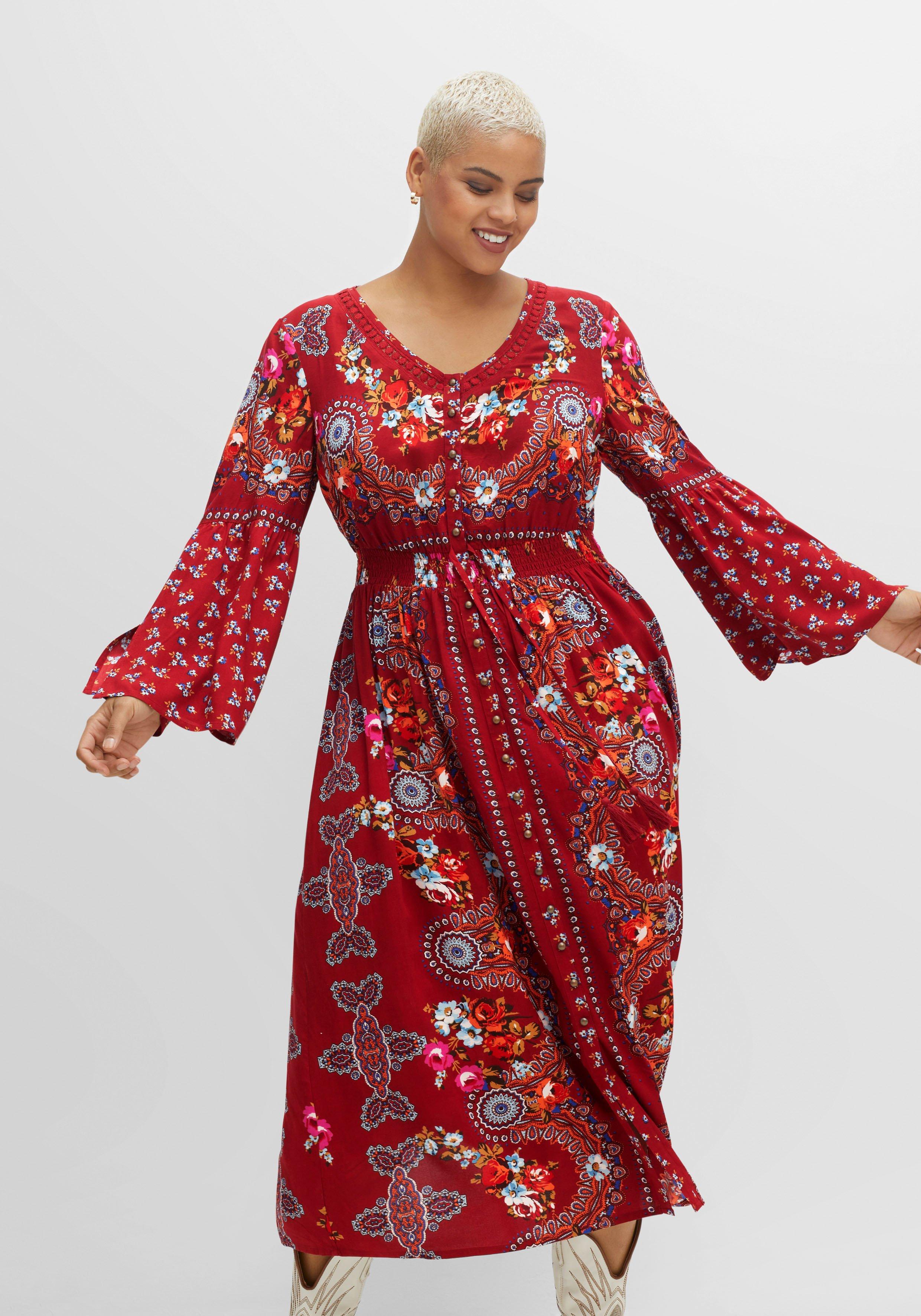 Maxikleid im Boho-Stil, mit Trompetenärmeln
