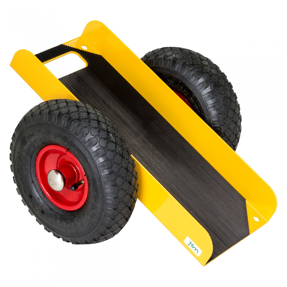Kongamek paneelwagen, gepoedercoat in geel, 490x380x260mm, luchtbanden