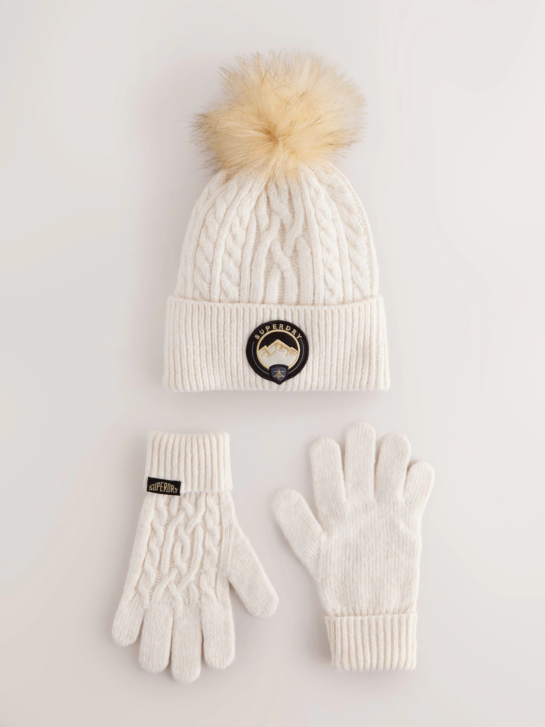 Crème - Superdry Pom Hat and Gloves Set