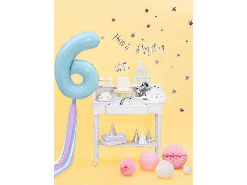 Partydeco Kuchen-Topper Happy Birthday 1 Stück, Silber Eleganter Torten-Topper