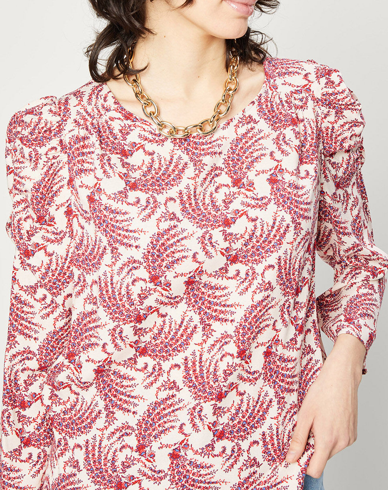Esprit Blouse fluide imprimée rouge/écru