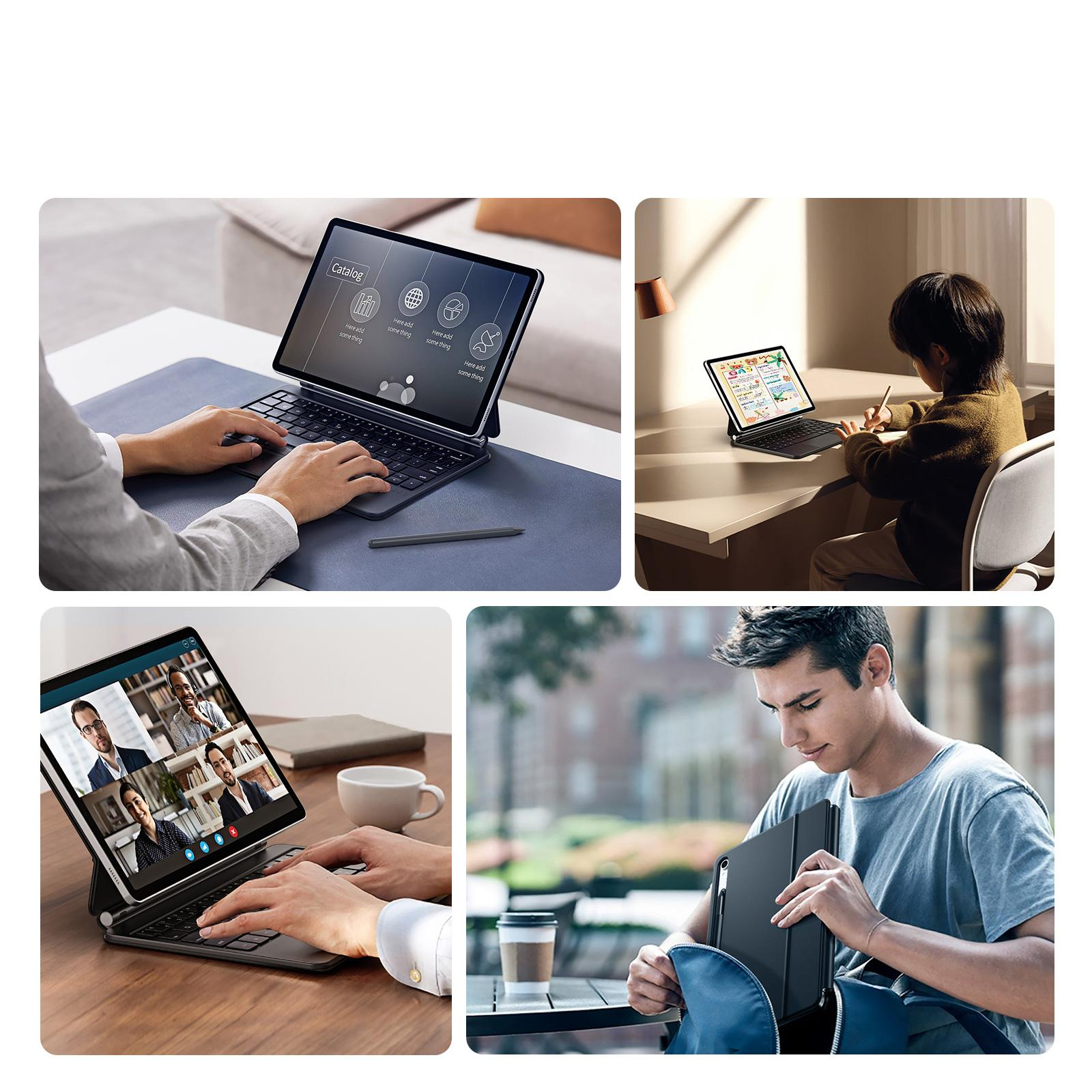 2in1 Samsung Galaxy Tab S9 / S8 / S7 Leder Tasche Bluetooth Tastatur   S-Pen Halterung (QWERTY) - Schwarz
