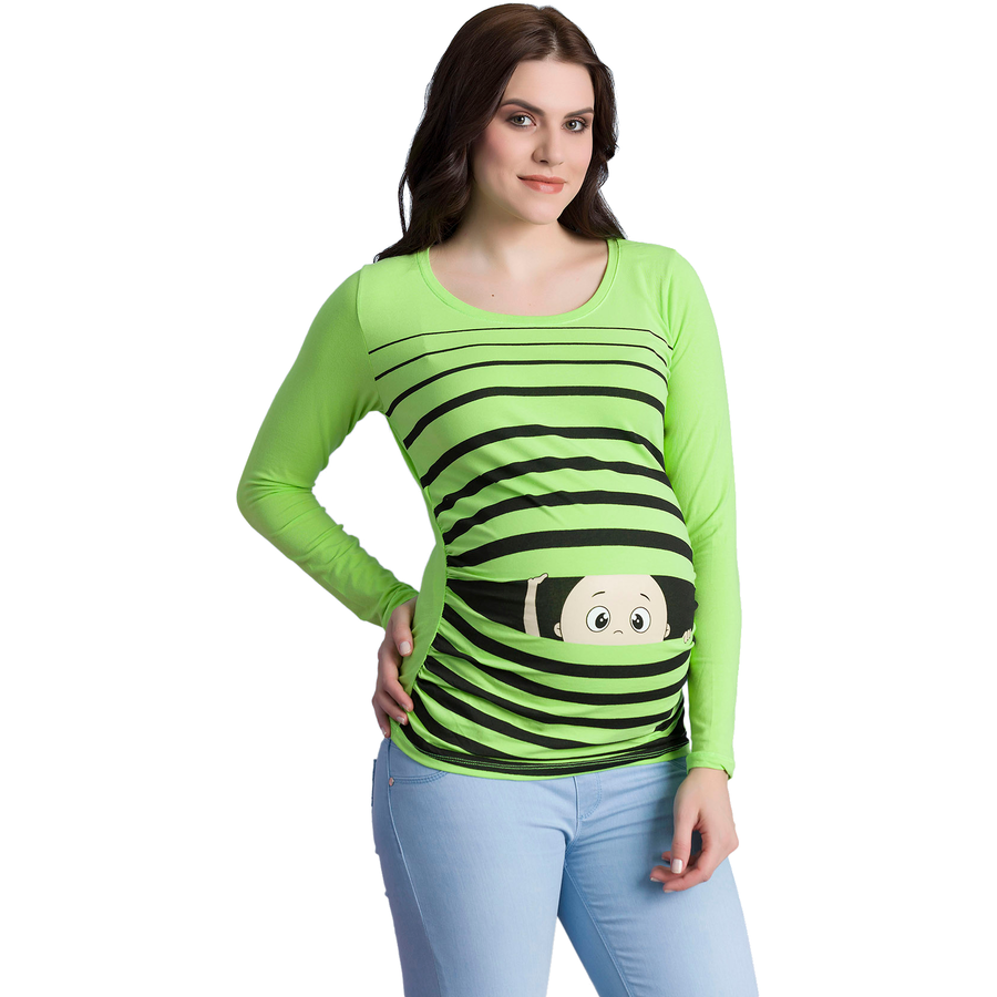 M.M.C. Umstandslangarmshirt Guck Guck mit Motiv Hellgrün