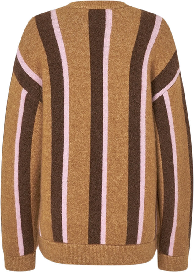 Stine Goya Long Sleeve Cardigan, 2280 Cable Knit Stripes Cocoa stripes