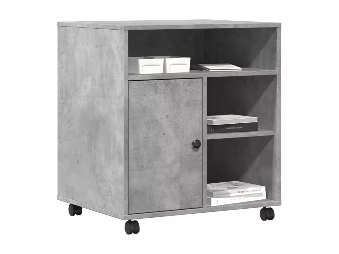 Support d'imprimante avec roulettes gris béton 60x50x67 cm