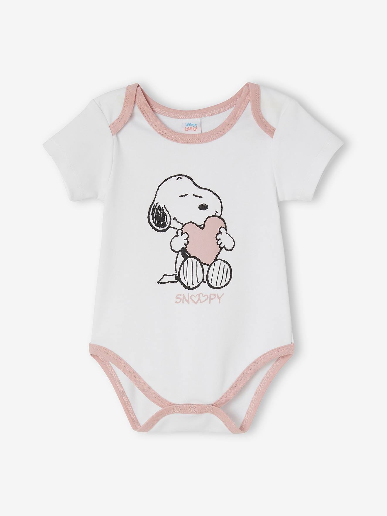 Pacote com 2 bodies de bebê Snoopy Peanuts®, branco claro, lisos com estampas.