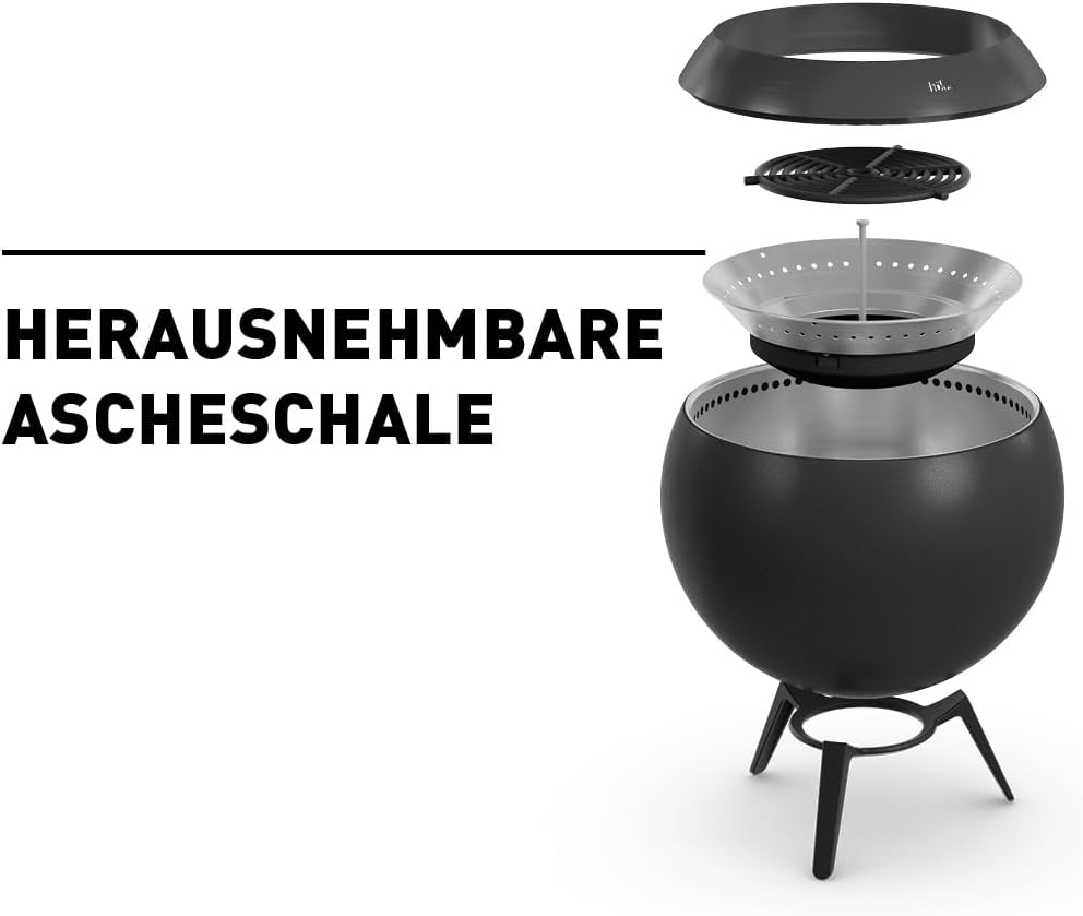 höfats - Moon 45 All Black Feuerschale mit niedrigem Fuß - emaillierter, raucharmer, schwarzer Feuerkorb mit Holzvergaser-Technologie, zweistufigen Verbrennungsprozess - Feuerstelle mit ⌀ 45 cm