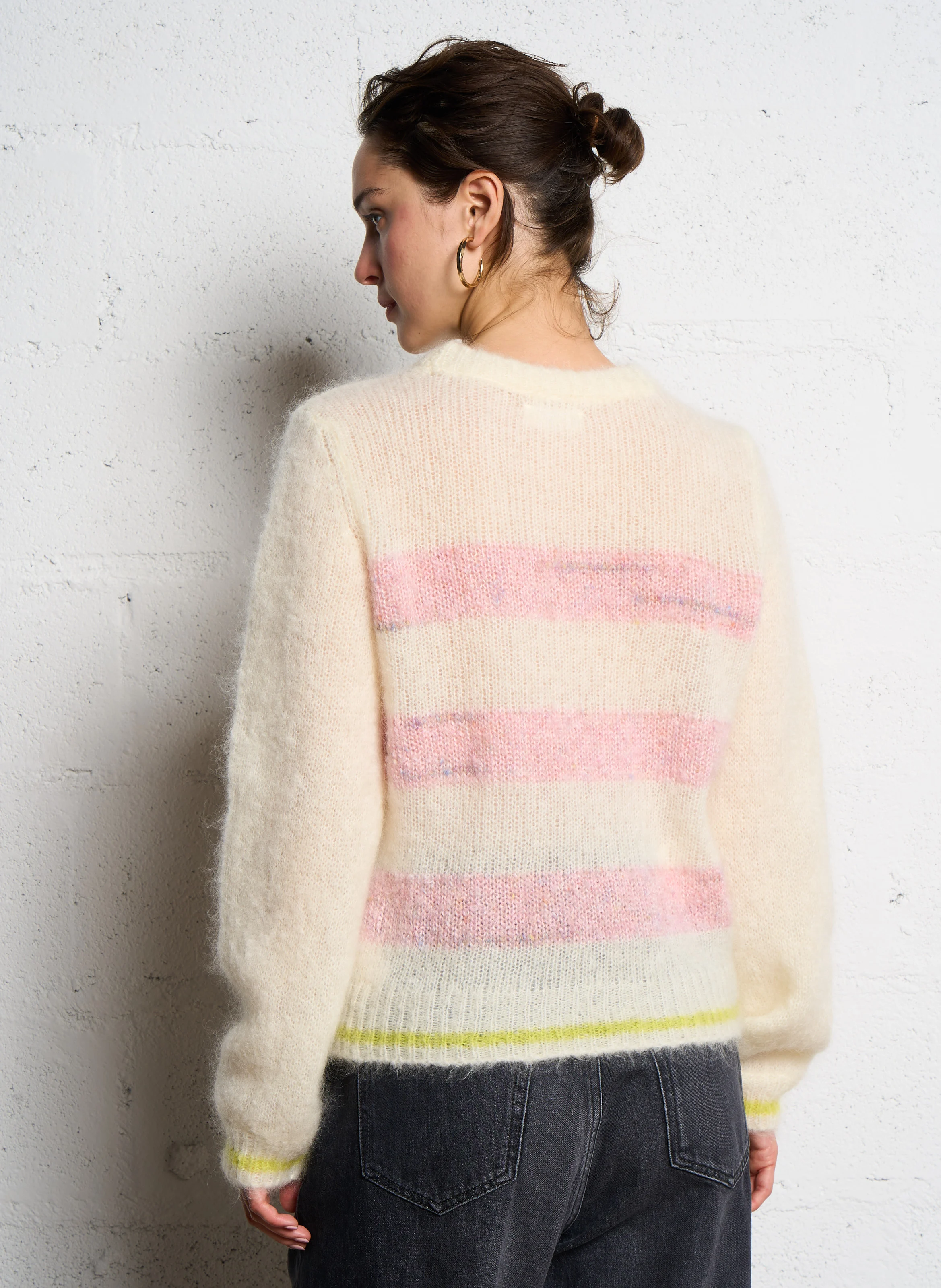 ALBA - Pull droit rayé en mohair mélangé | Rose