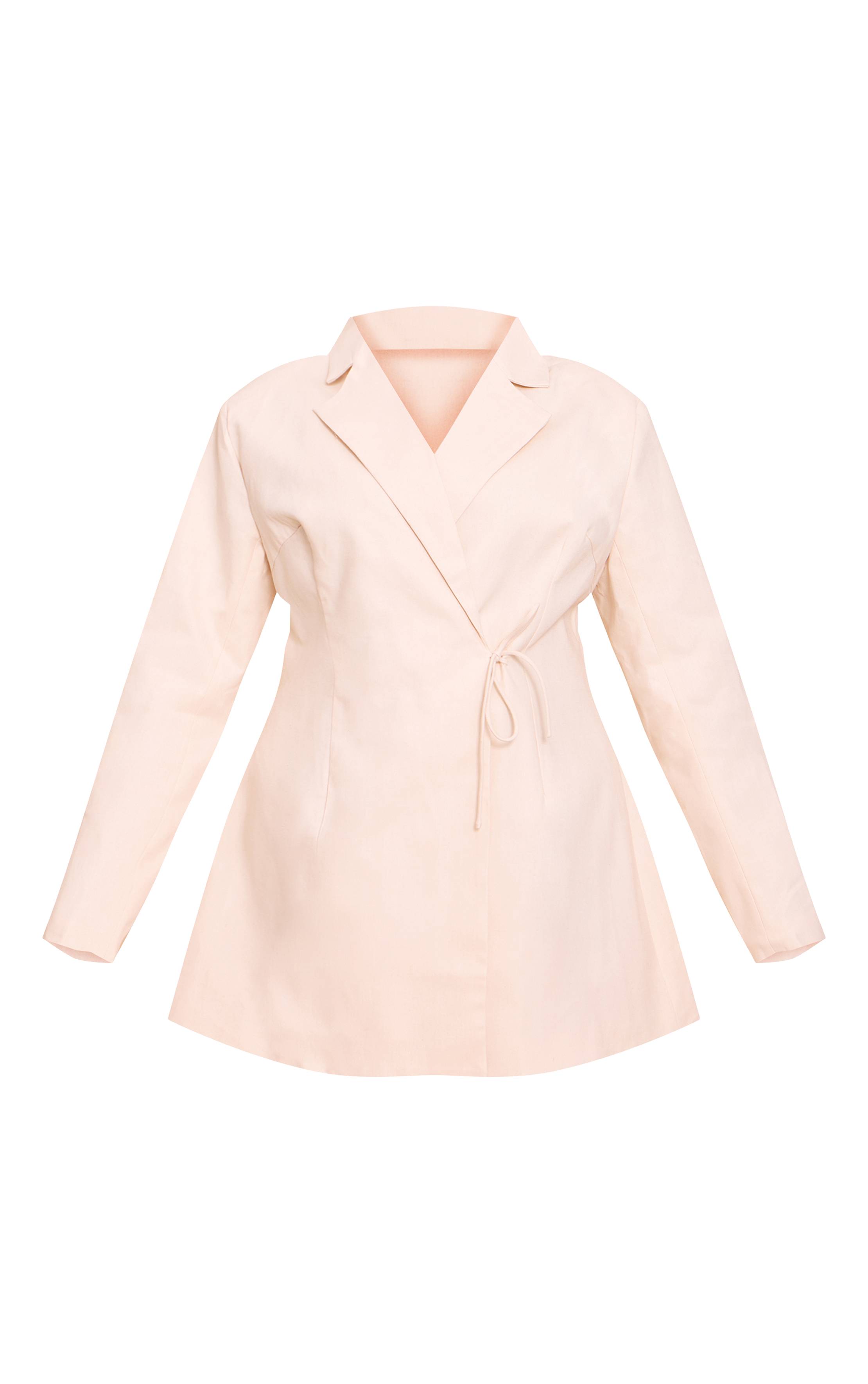 Crème Robe Blazer Grande Taille En Mélange De Lin Avec Détail Ceinture Nouée