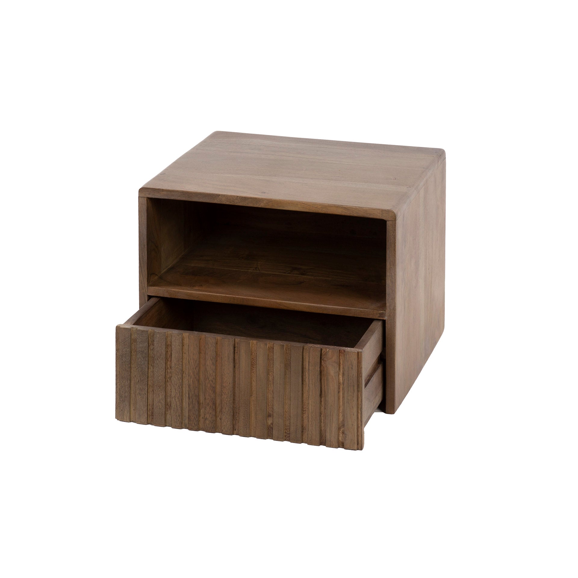 Hoyz Collection - Nachtkastje Zwevend Open Vak 1 Lade - Acacia Bruin