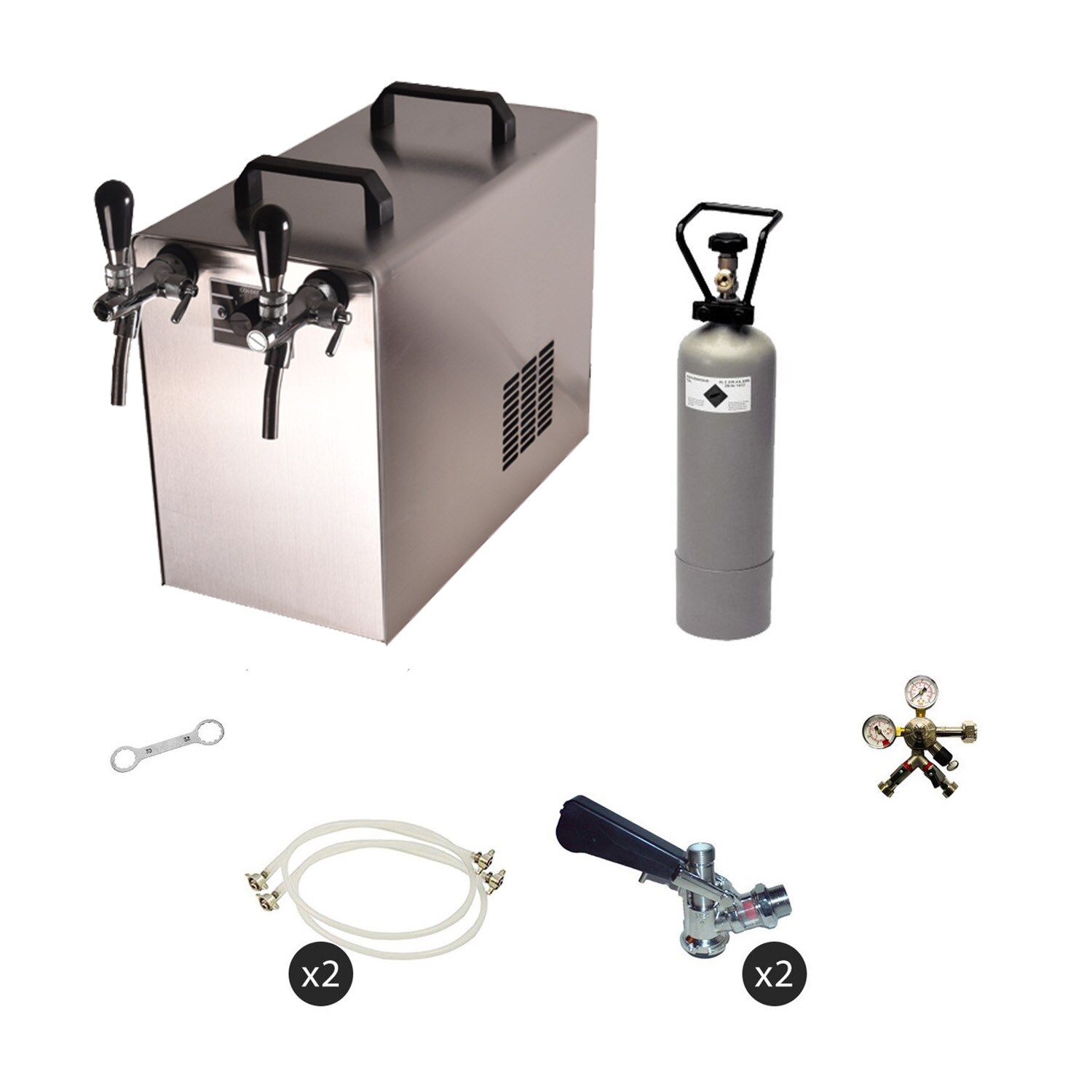 Komplett Set - Zapfanlage STREAM 50 Bierkoffer, Bierzapfanlage, Durchlaufkühler 2-leitig Trockenkühler, bis zu 55 Liter/h - Silver Edition, Zapfkopf:ohne,Zapfkopf 2:ohne