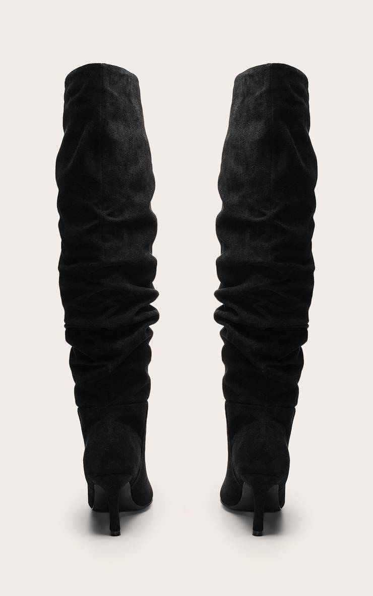 Noir Botte Haute À Talon En Synthétique Plissée Au-dessus Du Genou