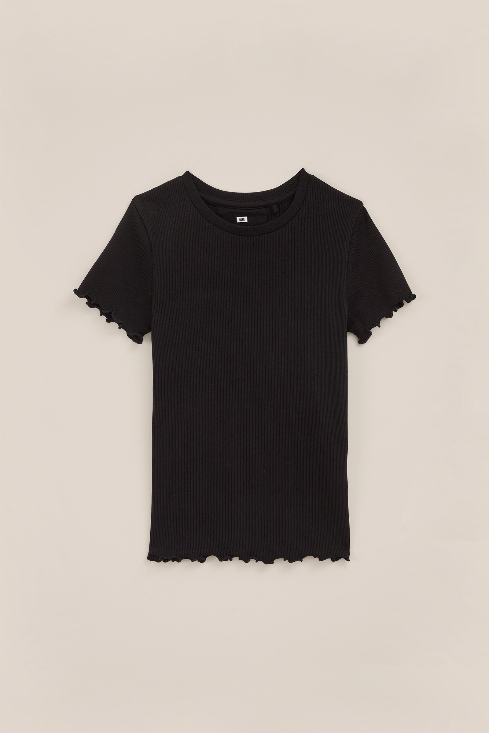 Meisjes T-shirt met ribstructuur WE Fashion Zwart