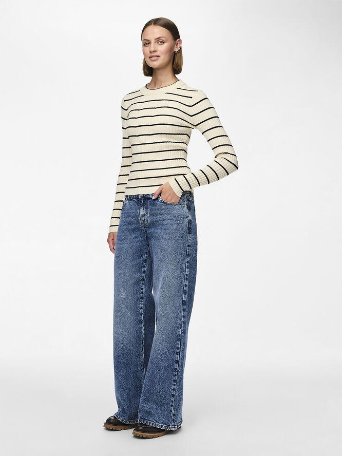 Pieces PCCRISTA LS O-NECK KNIT NOOS BC Birch/black narrow