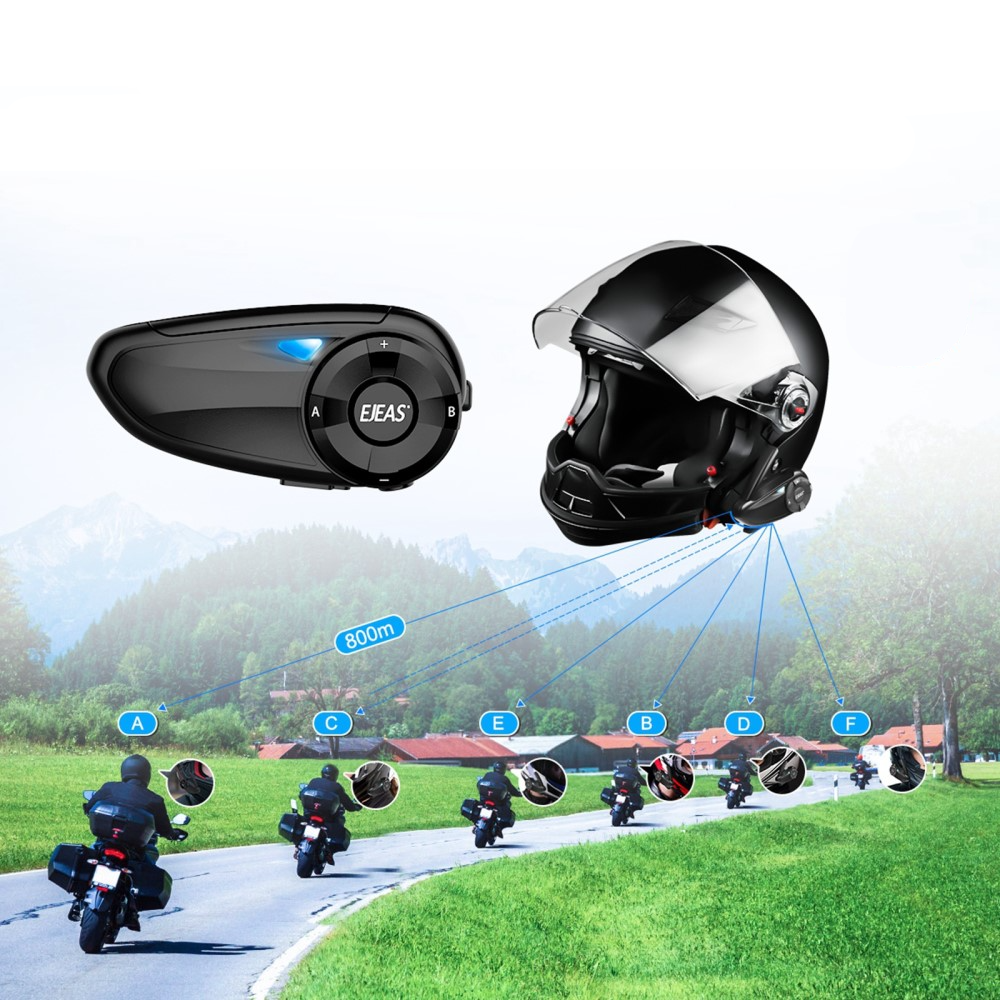 Spritzwasserfestes (IP65) Motorrad Helm Intercom Bluetooth Headset FM Radio 800m Reichweite (bis zu 7 Benutzer)
