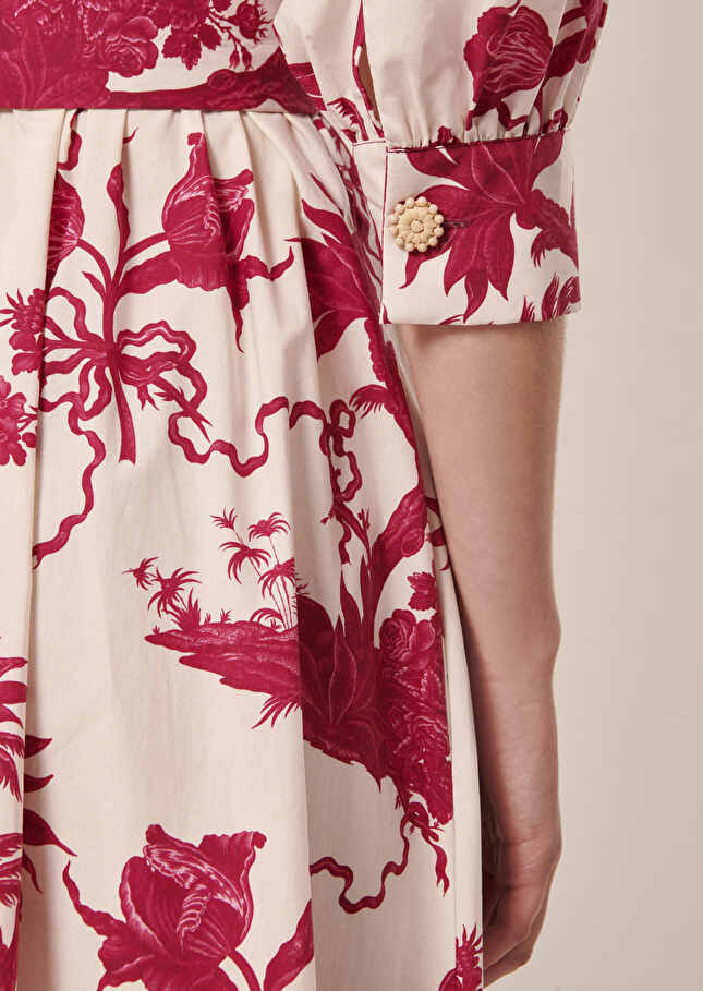 Robe Rivoltineécrue à motif fleuri bordeaux