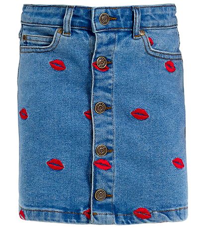 The New Nederdel - Denim - TnLips - Medium Blue/Rød m. L?ber