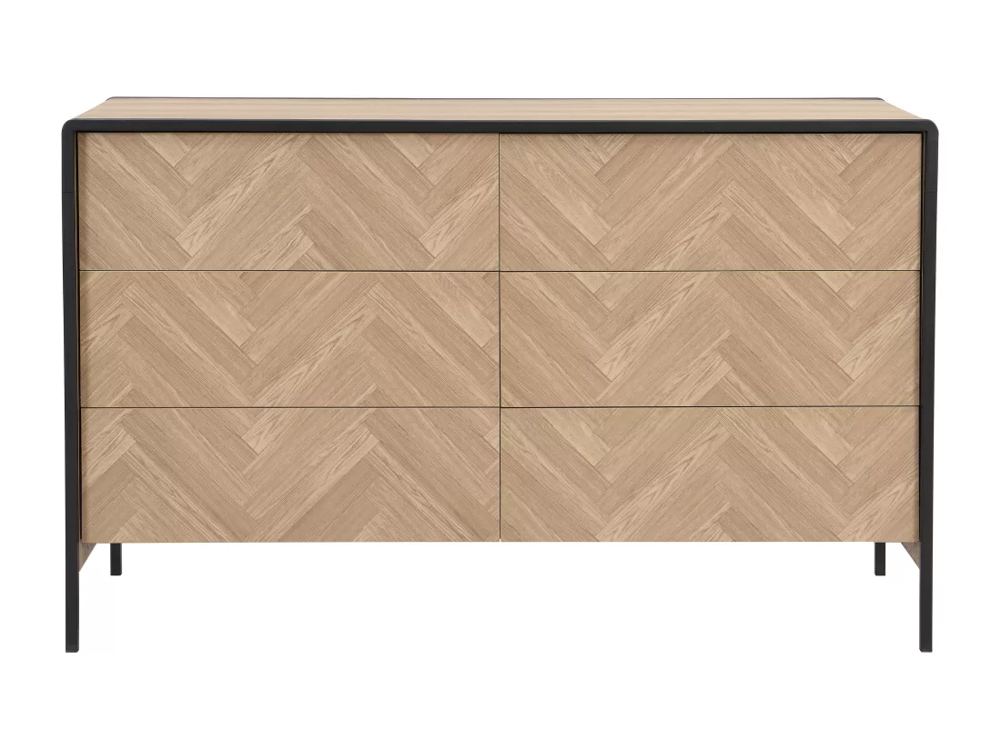 Commode 6 tiroirs - MDF et métal - Coloris : Naturel et noir - TUMACO