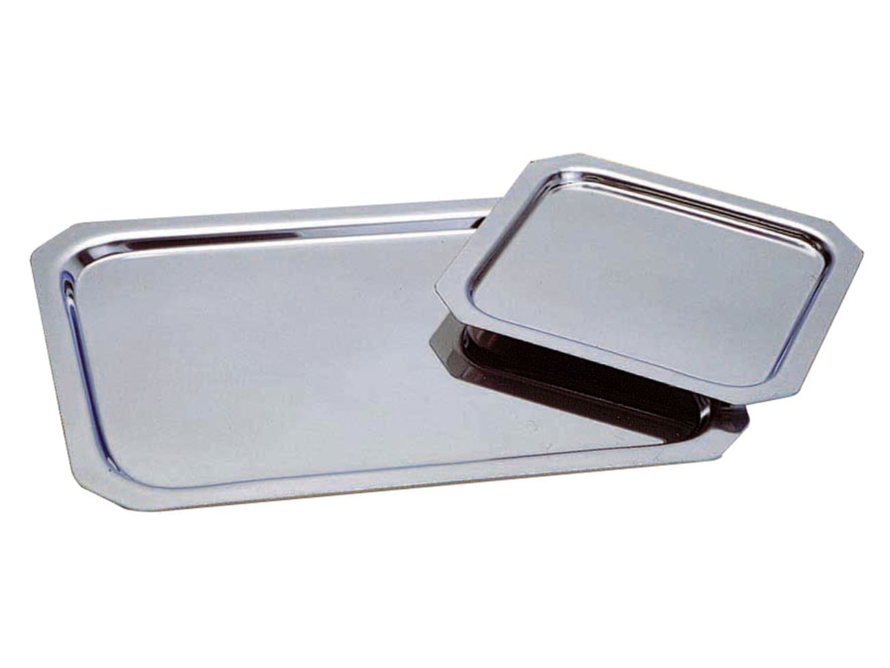 Plateau inox à pans coupés - poli brillant - 24 x 19 cm - Mallard Ferrière