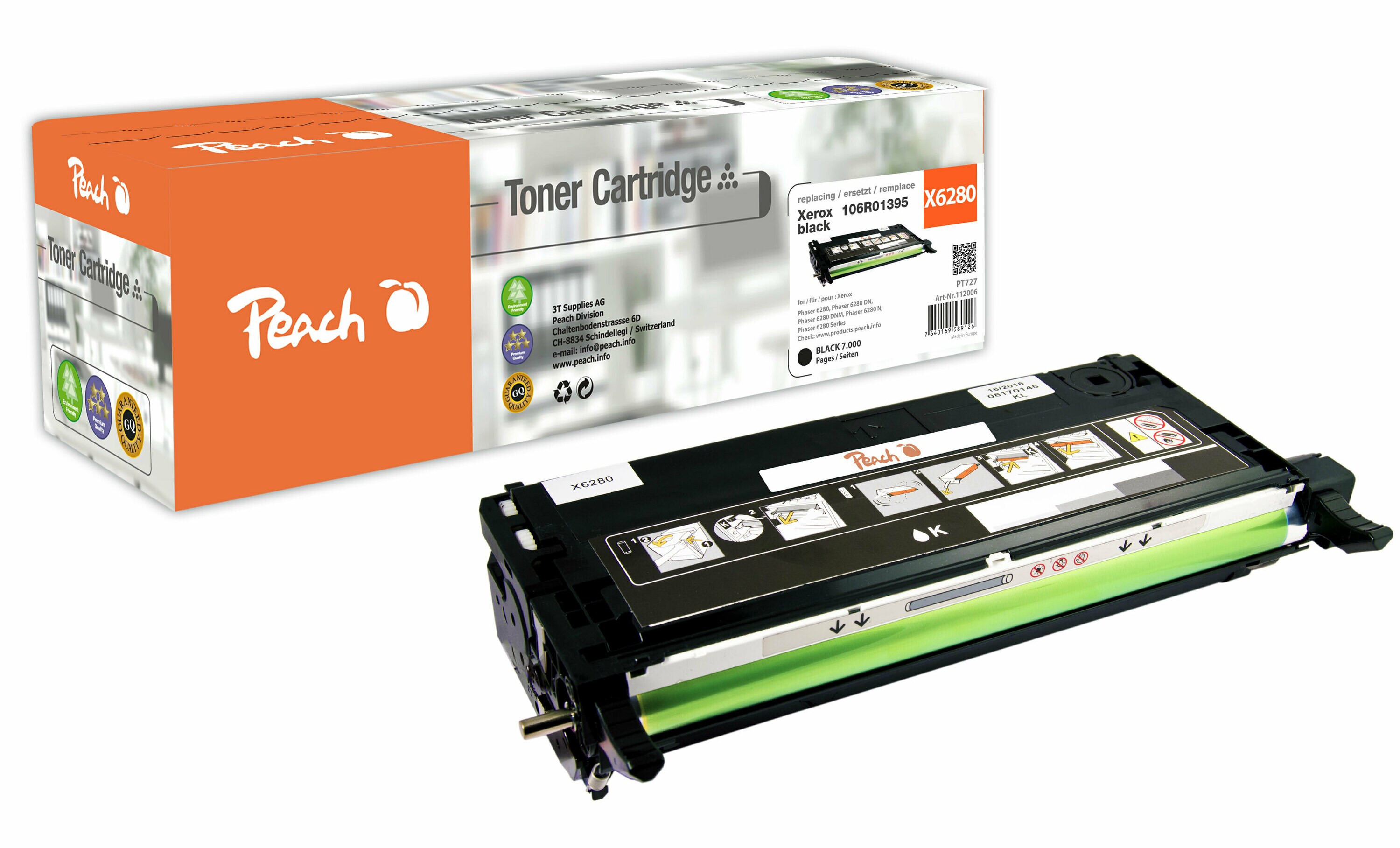 Peach X013Toner bk ersetzt Xerox 106R01395 für z.B. Xerox Phaser 6280, Xerox Phaser 6280 DN, Xerox Phaser 6280 DNM, Xerox Phaser 6280 N (wiederaufbereitet)