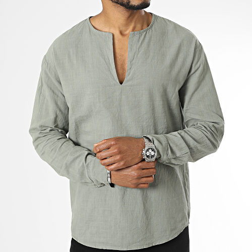 Chemise Manches Longues Col V Vert