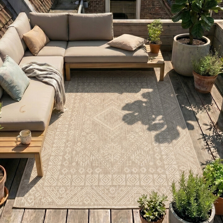 Jute buitenkleed - Atlas Aztec Bruin/Creme