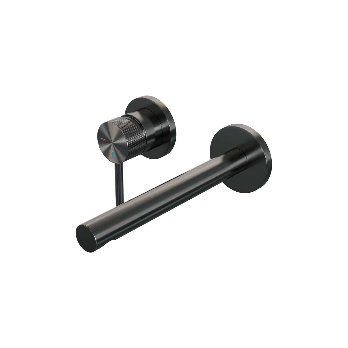 Brauer Gunmetal Carving inbouw wastafelkraan met rechte uitloop, lange handgreep en ColdStart gunmetal geborsteld PVD links
