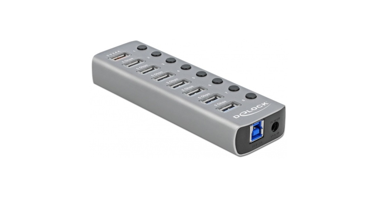 DeLOCKUSB 3.2 Gen 1 Hub met 7 poorten usb-hub  (Grijs)