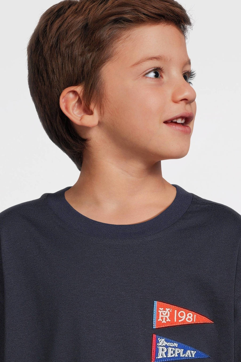 REPLAY T-shirt met printopdruk donkerblauw