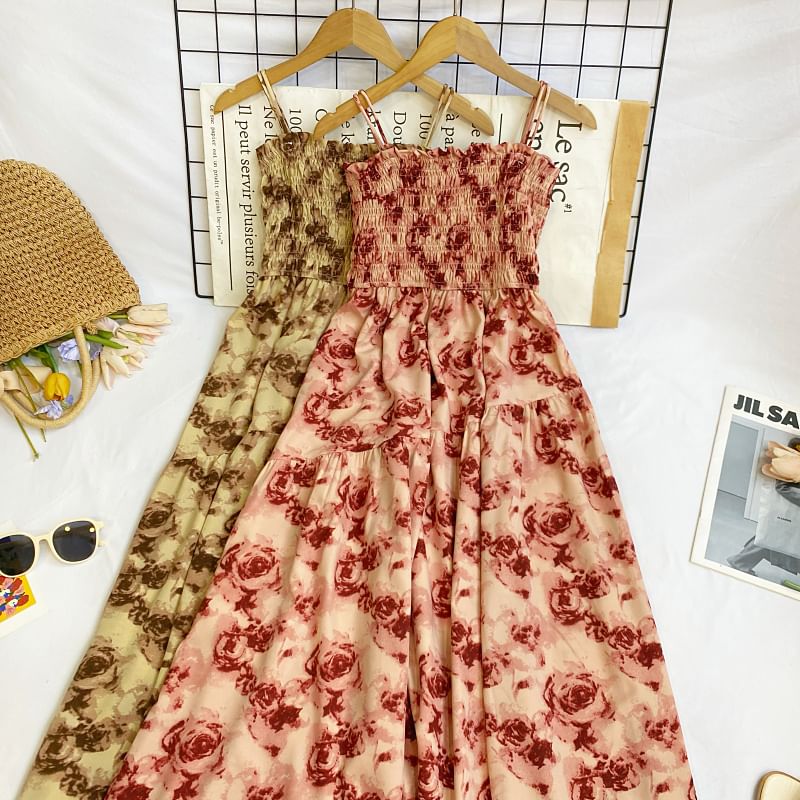 Iasia - Spaghettibandjes bloemen midi A-lijn zomerjurk