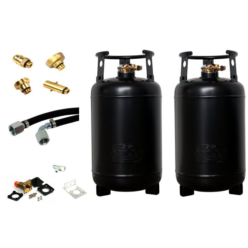 2 x CAMPKO Tankflasche 30L mit 80% Multiventil, Tankadapter-Set (Etui), Fernbetankung, Verbindungsset