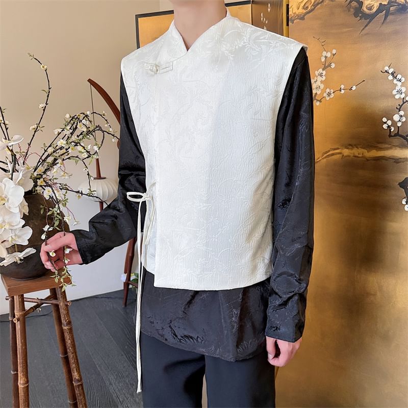 Patow - Vest met opstaande kraag, bloemenjacquard en kikkermotief, knopen