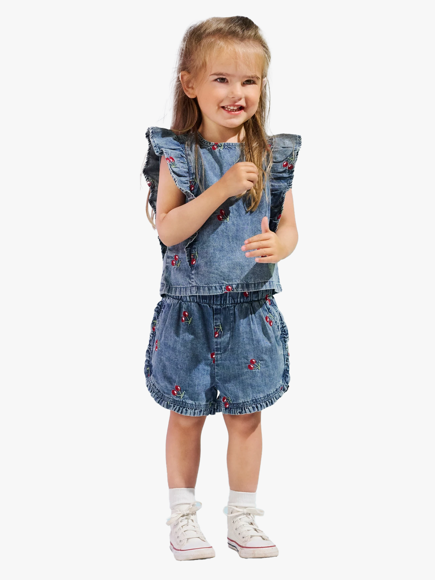 Dandy Cherry Frill Denim Top