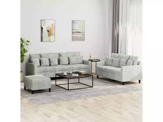 Ensemble de canapés 3 pièces avec coussins Gris clair Velours