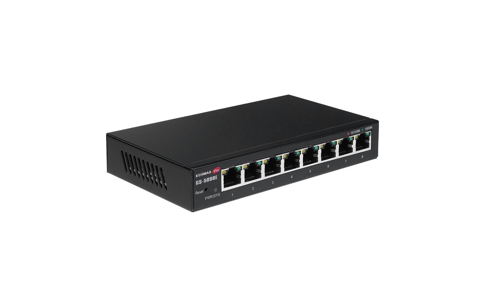 Switch GS-5008E 8 PortEdimax GS-5008E: 8 Port Switch, 1Gbps, Metalgehäuse, Smart Managed
