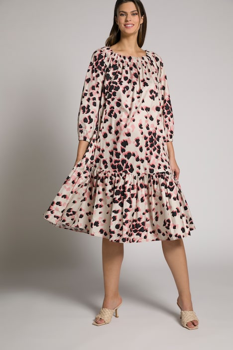 Midikleid, Animal, A-Linie, schulterfrei, 3/4-Arm