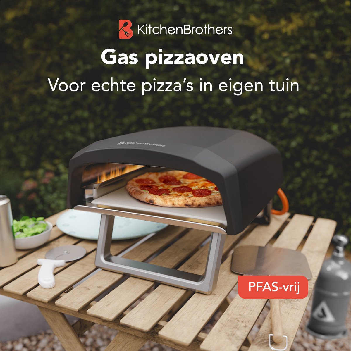 KitchenBrothers dubbele brander Pizza Oven - gas