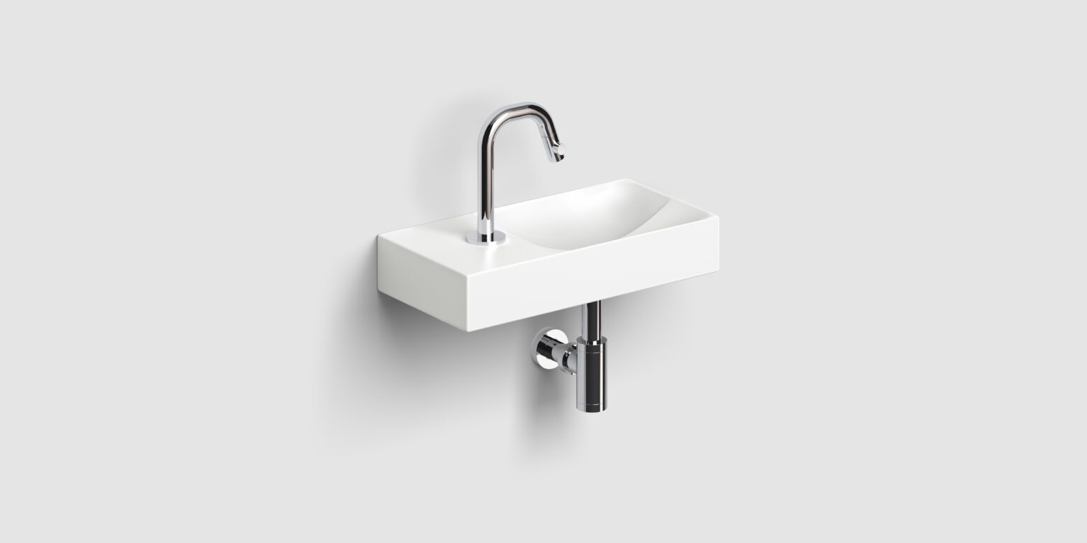 Clou Vale keramische fontein 38cm met kraangat links wit mat