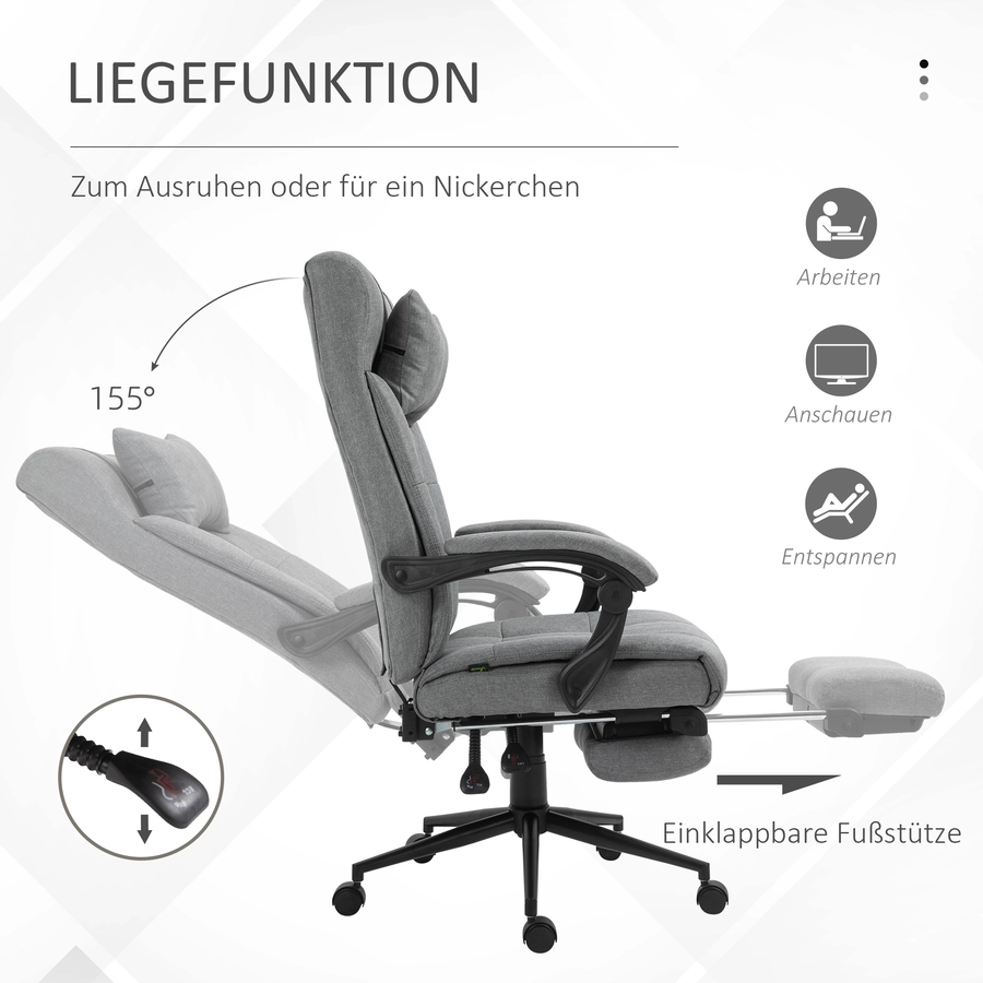 Vinsetto Bürostuhl Höhenverstellbar mit Fußstütze grau
