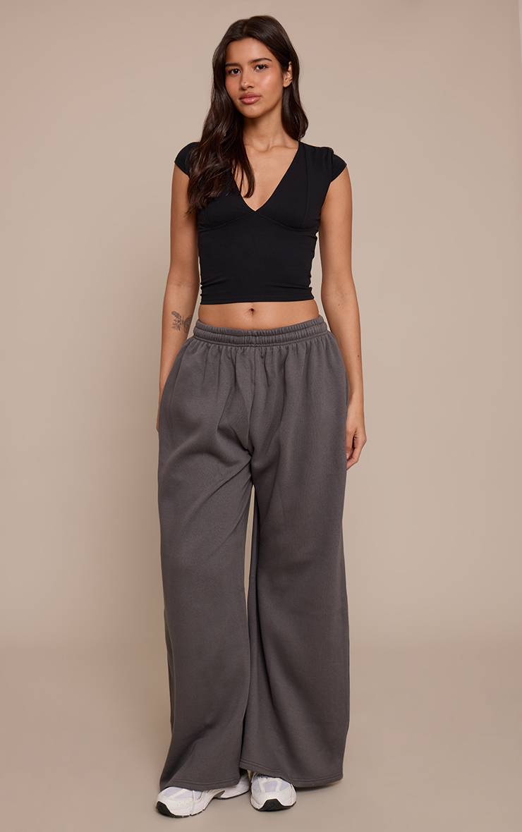 Charbon Jogging Taille Haute Jambes Larges