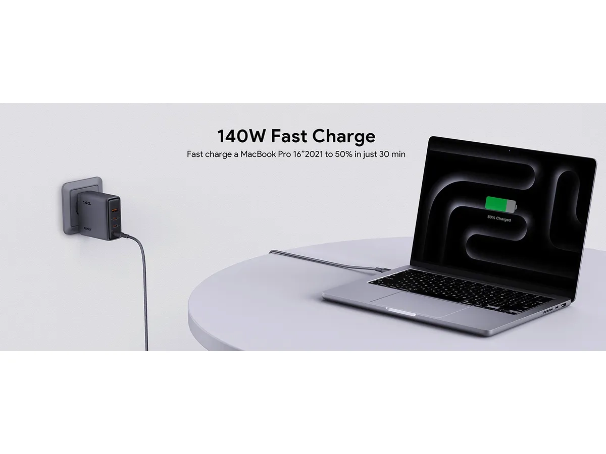 (140W) Comet Mix USB A / 3x USB C GaN Ladegerät Netzteil Power Delivery (PA-C6) - Grau