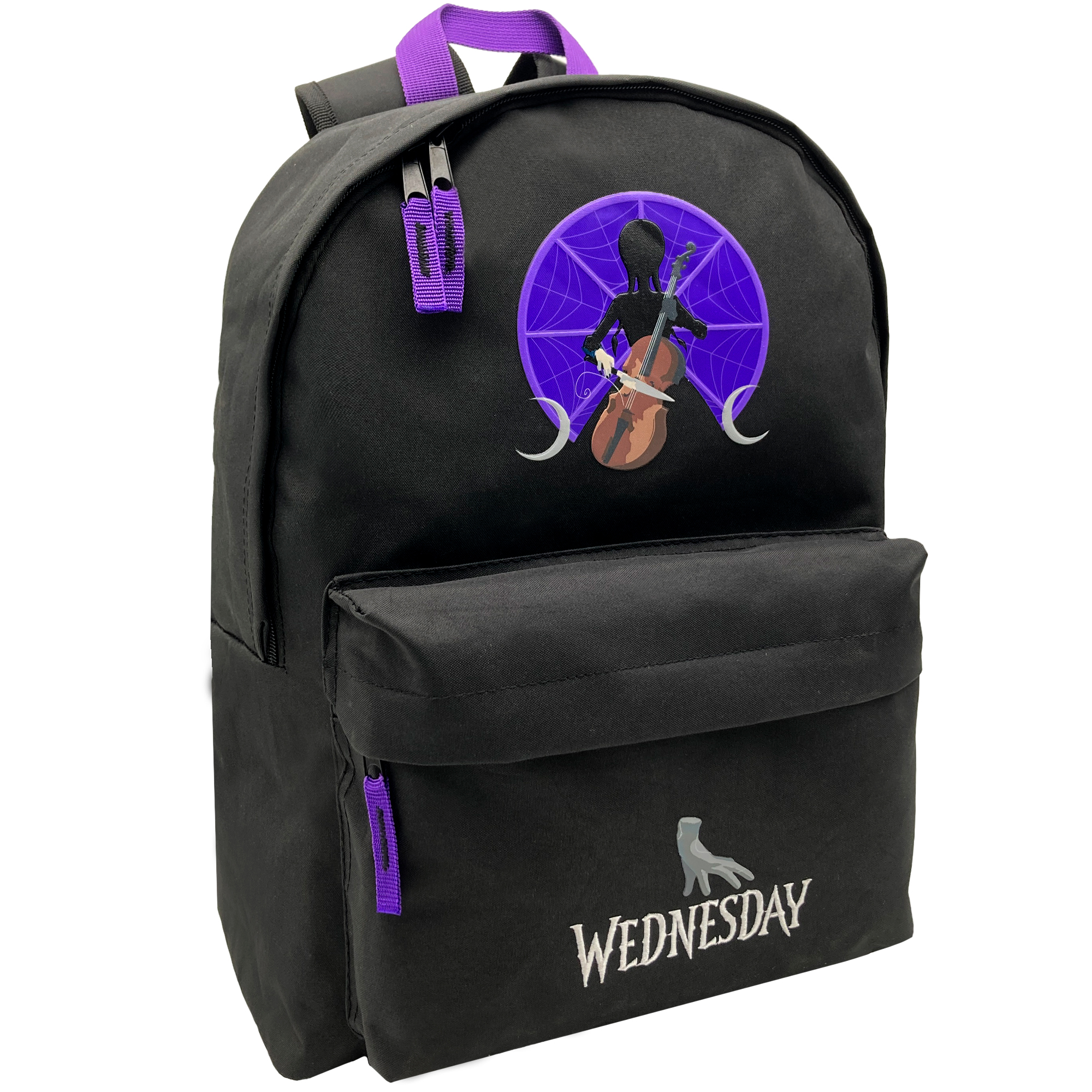 Mochila escolar americana da Wandinha Addams com violino