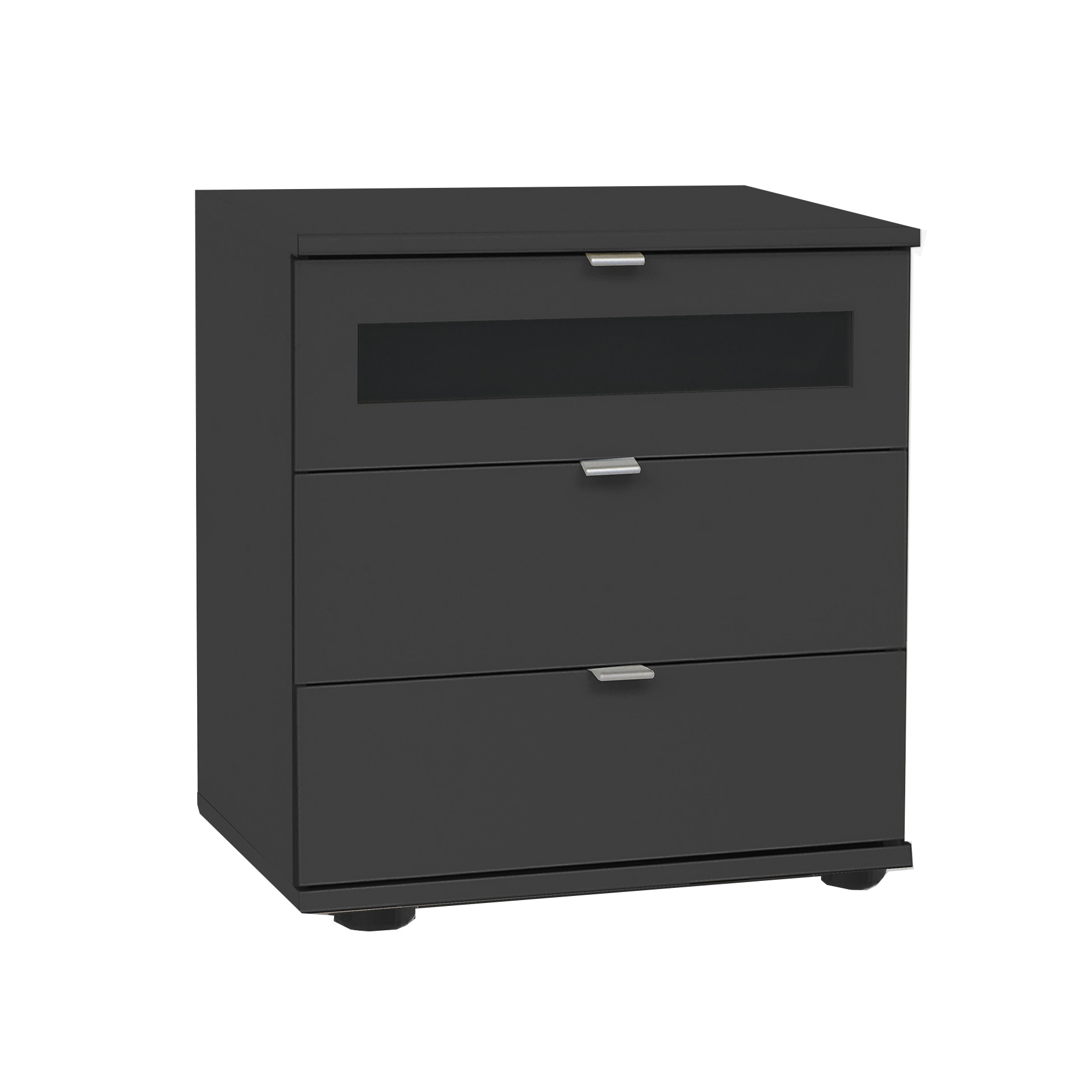 Nachtschrank - Graphit - Milchglas - 3 Schubkästen