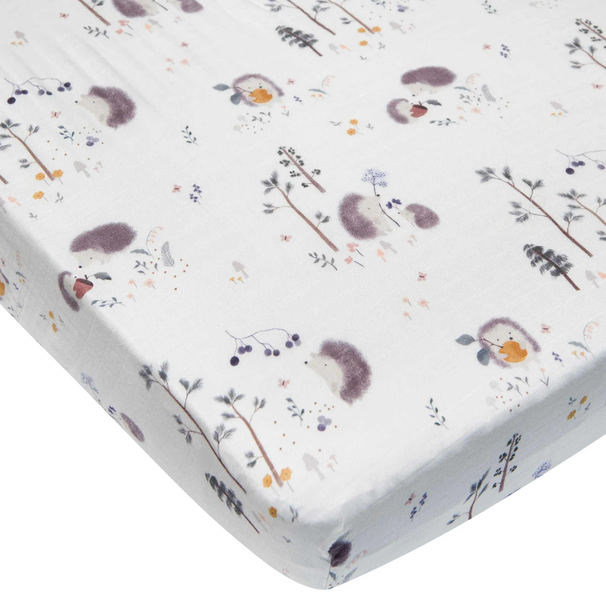 Loulou Lollipop Drap Contour pour Lit de Bébé - Mousseline Bambou Hérissons