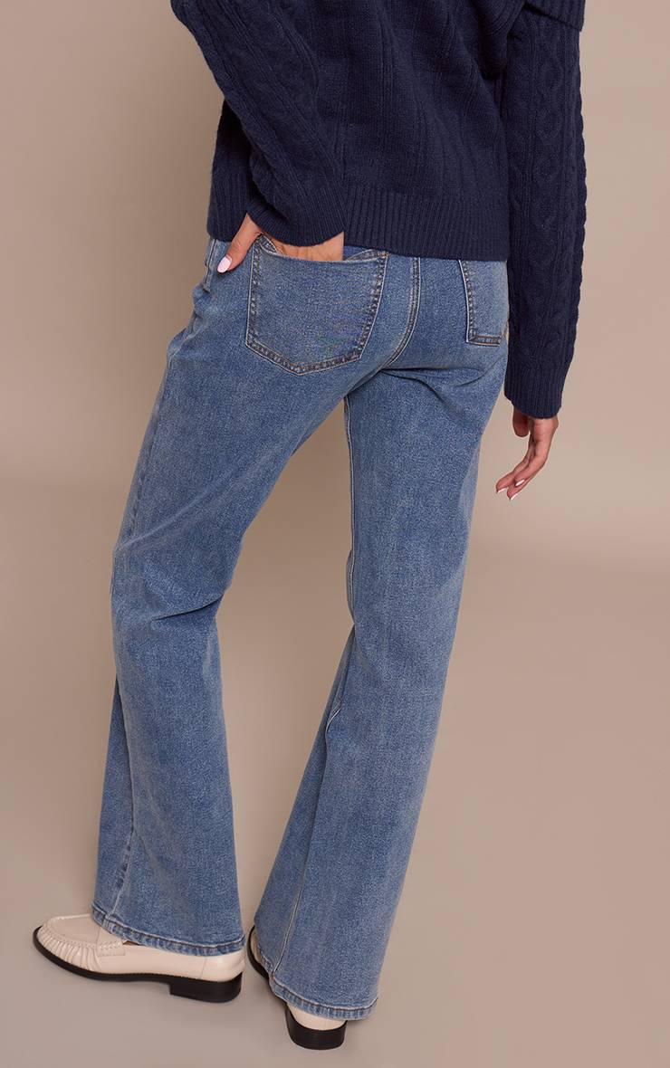 Mid Blue Wash Jean Bootcut En Denim Taille Haute