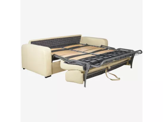 HABITAT - Canapé convertible 3 places - Couchage lattes larges 160 cm - Matelas en mousse 14 cm - Cuir Beige - Porto